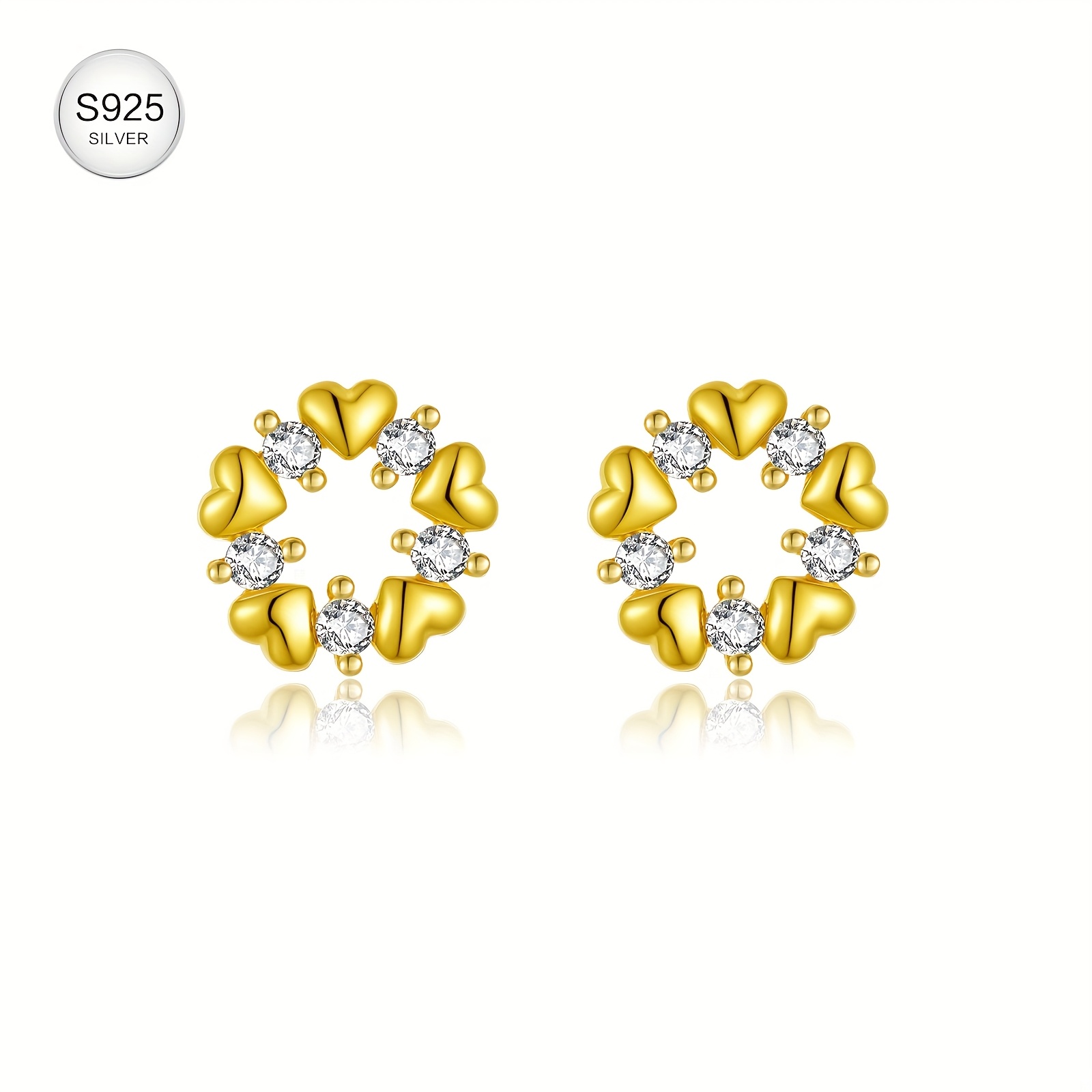 S925 Silver Double Heart Ear Studs, Valentine's Day Gift
